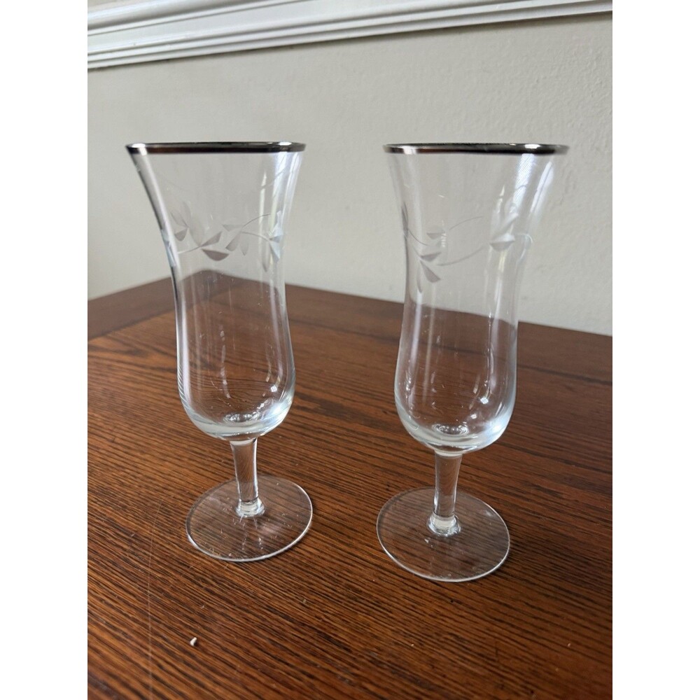 Princess House Heritage Parfait Hurricane Silver Rim Dessert Glasses Set of 2